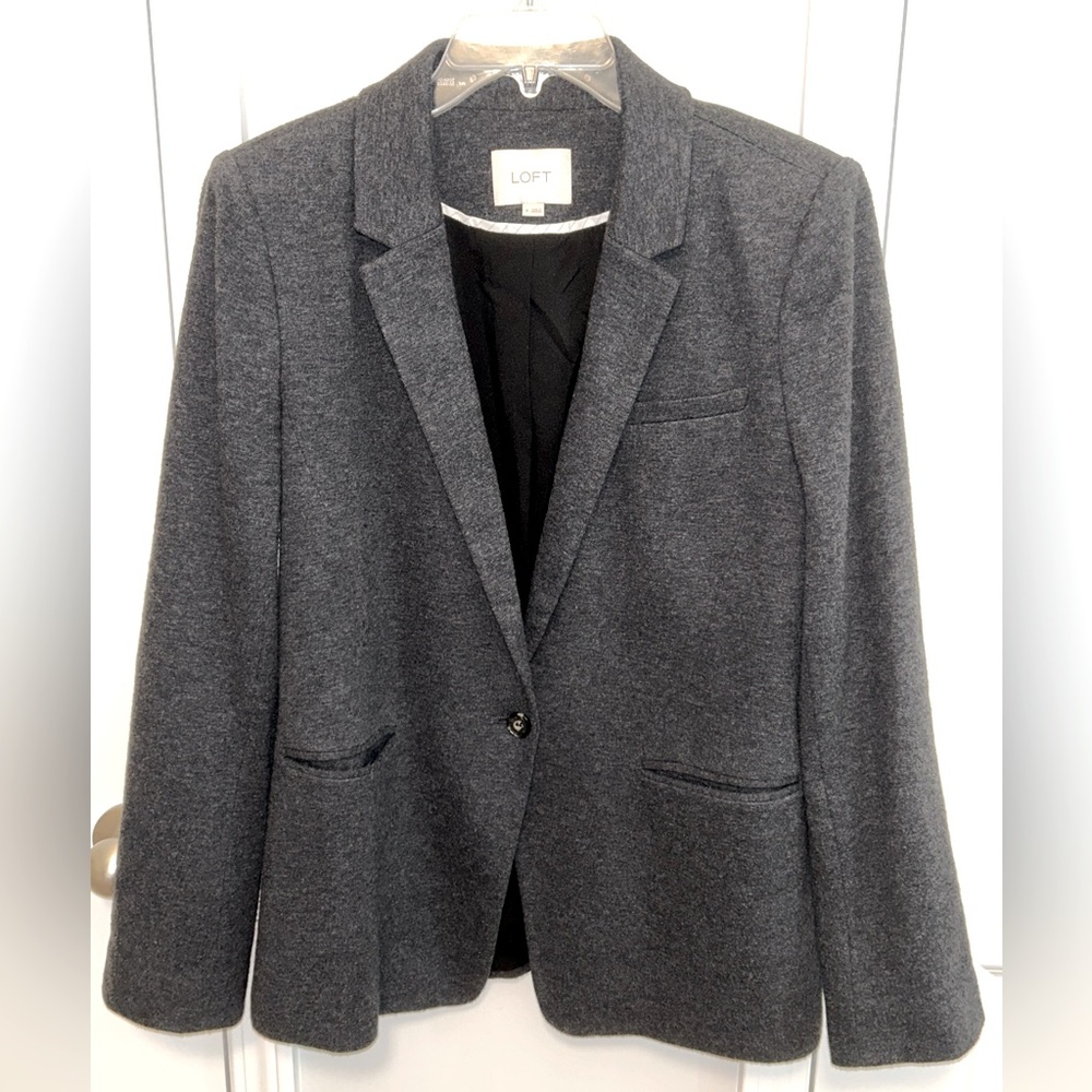 LOFT womens one button grey 100% cotton knit blazer suit jacket size 8